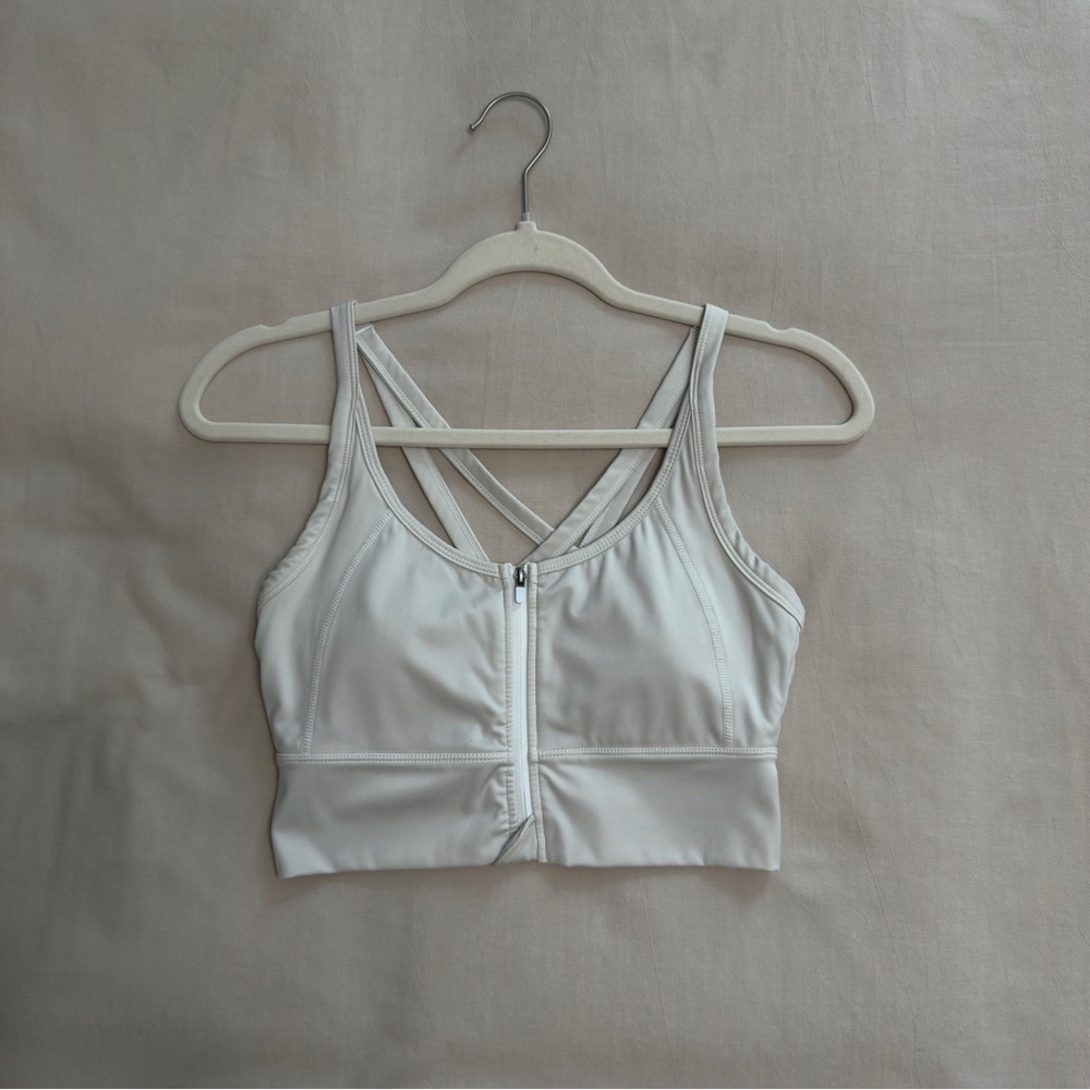 Balance Athletica White Zip Front Sports Bra | Small